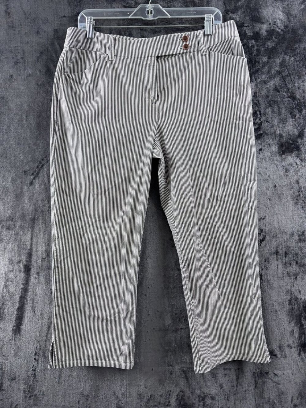Jones New York Signature Cropped Pants Sz 12 Mid Rise Striped w Stretch